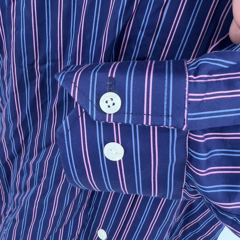 English Laundry Mens Striped 100% Cotton Dress Shirt 16.5 32/33 Blue/Pink - Picture 9 of 11